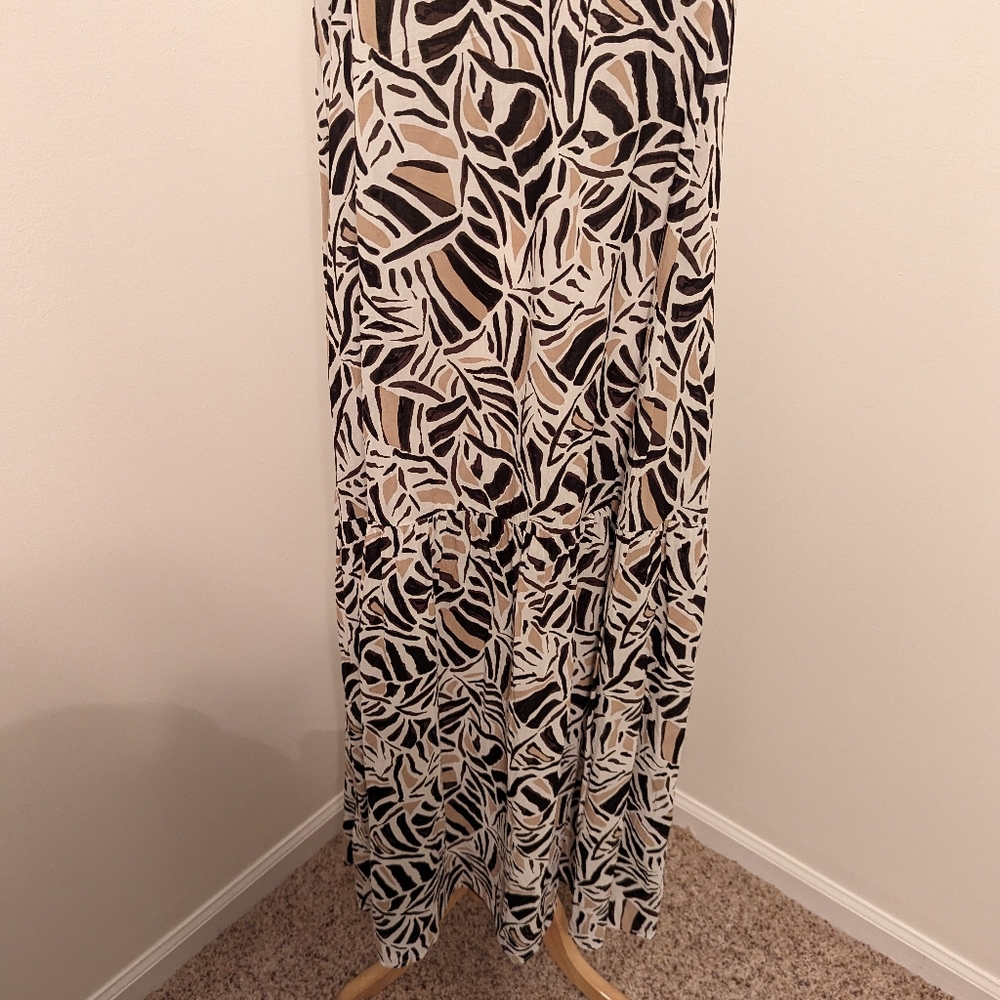 LOFT Beach Leafed Halter Ruffle Backless Maxi Dress Medium White Tan Brown - Picture 7 of 11